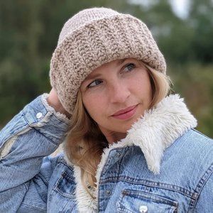 Chunky knit cuffed hat for women